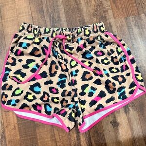 Vibrant Leopard Print Athletic Shorts with Pink Accents